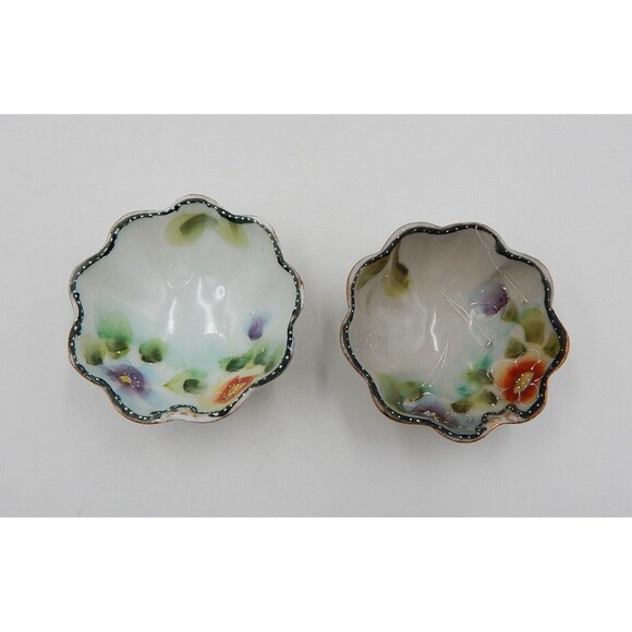 Porcelain Footed Nut Sauce Bowls Painted Roses Moriage Gold Trim Japan Asian - Picture 7 of 7